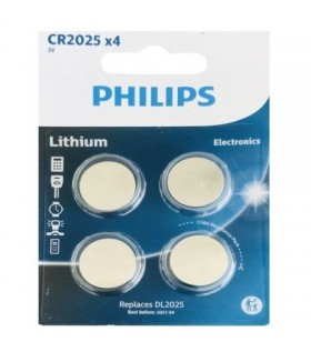 Pack de 4 Pilas de Botón Philips CR2025 Lithium CR2025P4/01B