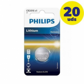Pack de 20 Pilas de Botón Philips CR2016 CR2016/01B 20UPHILIPS
